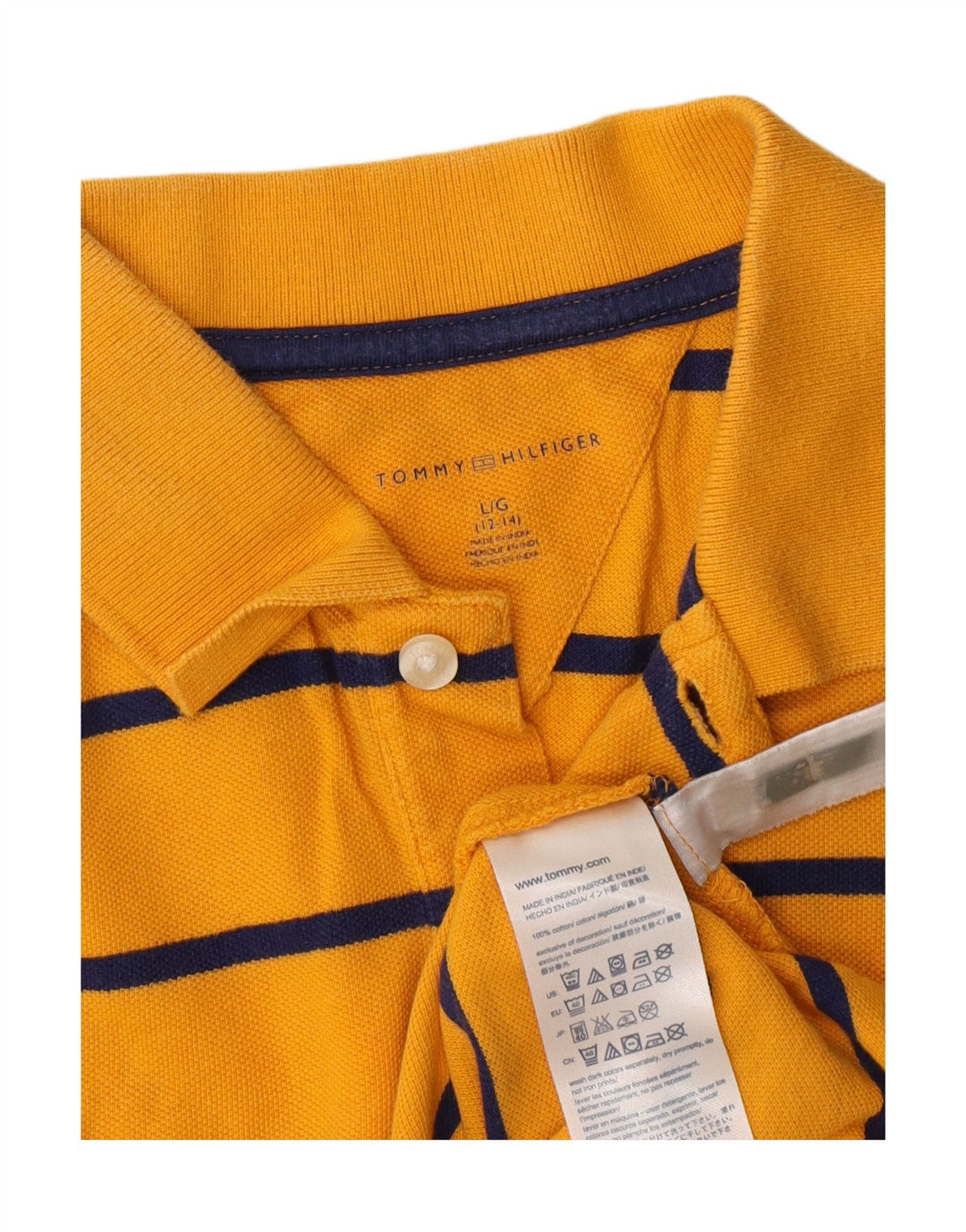 Camisa polo masculina TOMMY HILFIGER 12-13 anos grande algodão listrado amarelo