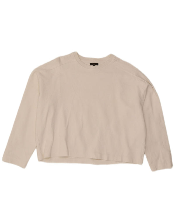 Top feminino Massimo Dutti manga comprida Reino Unido 14 algodão branco médio
