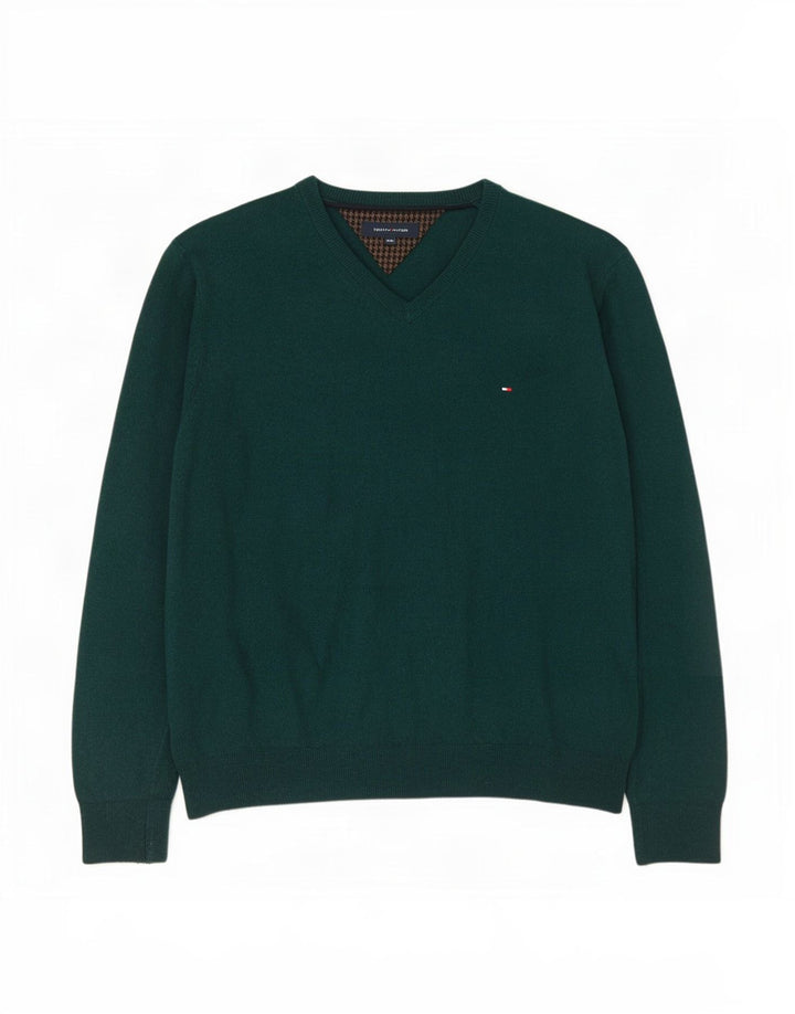 Suéter masculino Tommy Hilfiger com decote em V 2XL lã verde