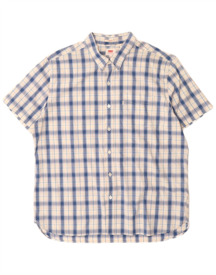 Camisa masculina de manga curta Levi's XL azul xadrez algodão