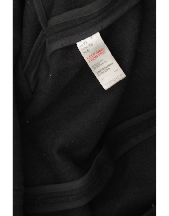 Casaco Duffle feminino vintage com capuz Reino Unido 10 lã preta pequena