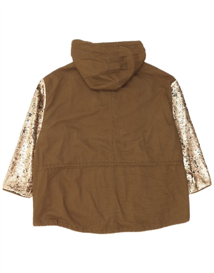 Jaqueta parka feminina com capuz grande Zara Reino Unido 10 pequeno cáqui colorblock