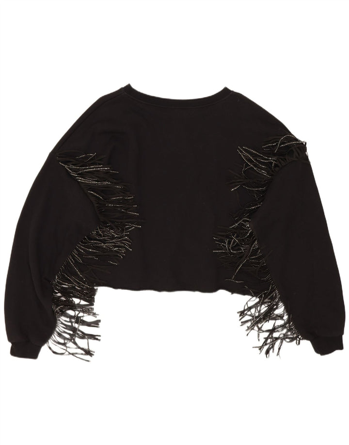 Zara Womens Crop Oversized Moletom Jumper Reino Unido 14 Médio Algodão Preto
