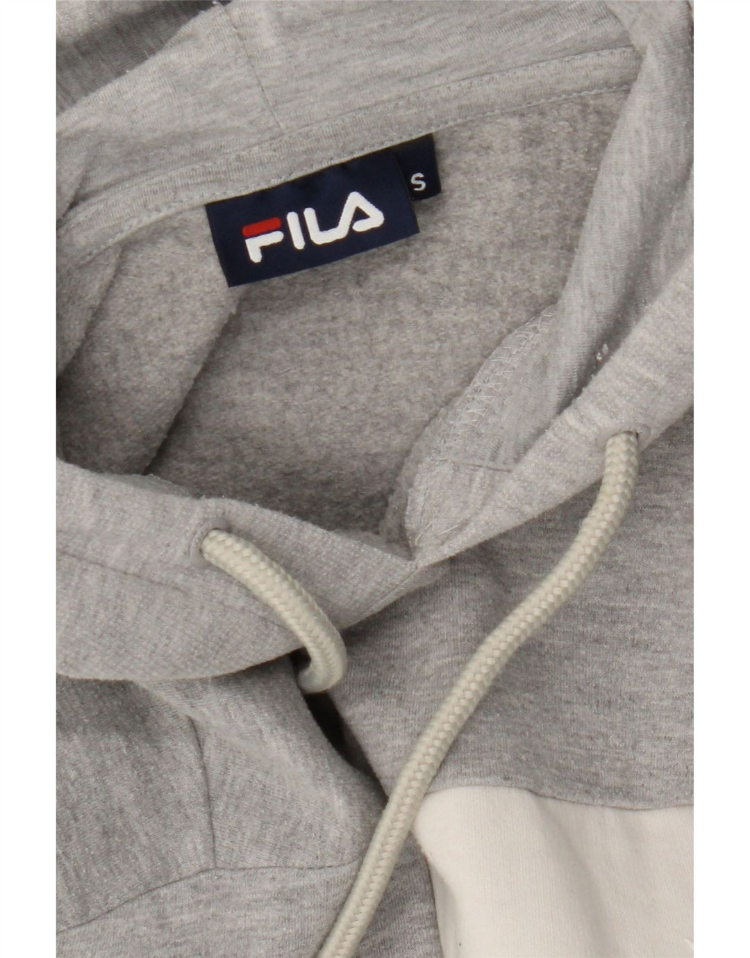 FILA Mens Graphic Hoodie Jumper Small Grey Colourblock Cotton Vintage Fila and Second-Hand Fila from Messina Hembry 