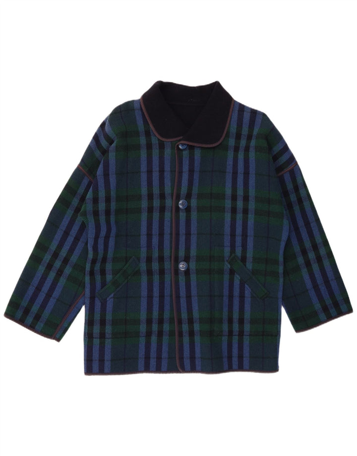 Sobretudo feminino vintage IT 48 XL lã xadrez azul marinho
