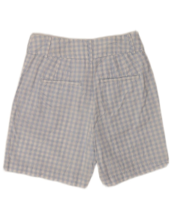 Shorts chino feminino de cintura alta Benetton Reino Unido 6 pequeno W26 algodão guingão azul