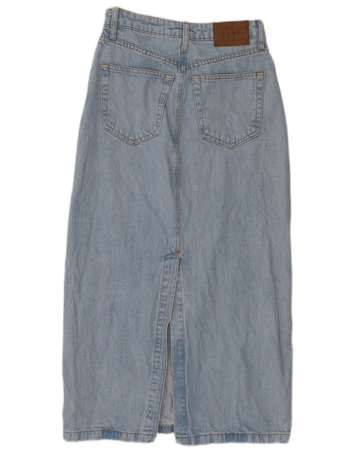 Saia jeans feminina Topshop UK 8 pequena W26 azul