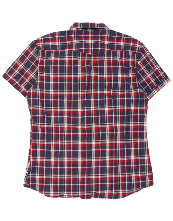 Camisa masculina de manga curta Datch 2XL algodão xadrez azul marinho