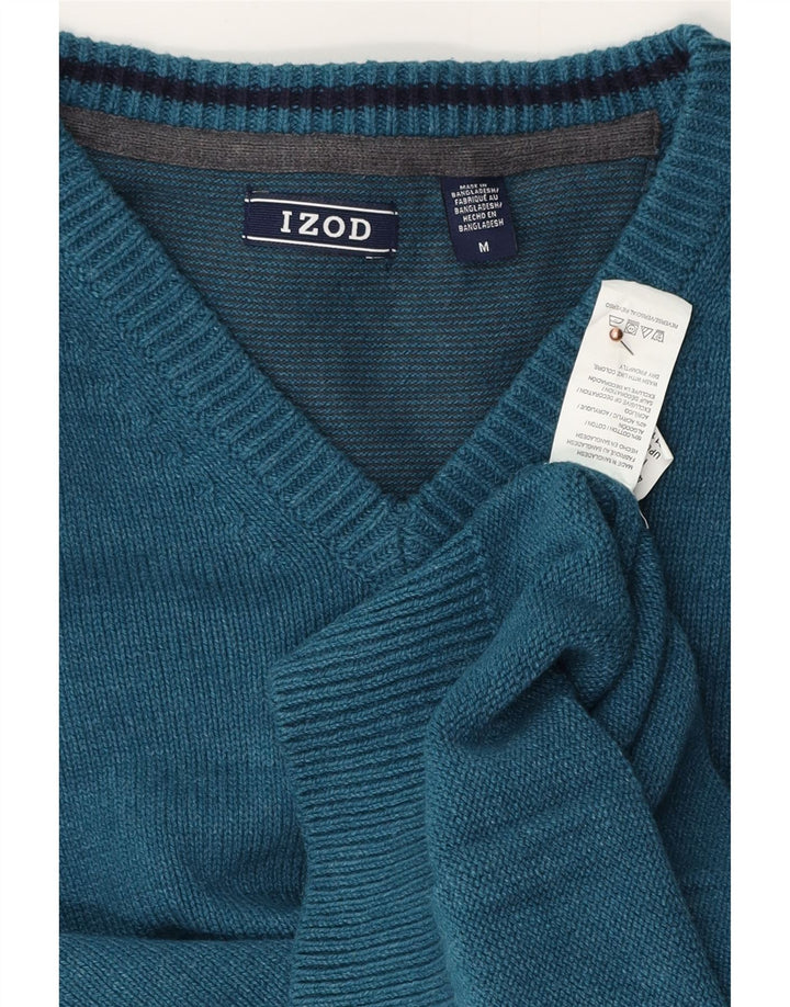 Suéter masculino IZOD com decote em V de algodão azul médio