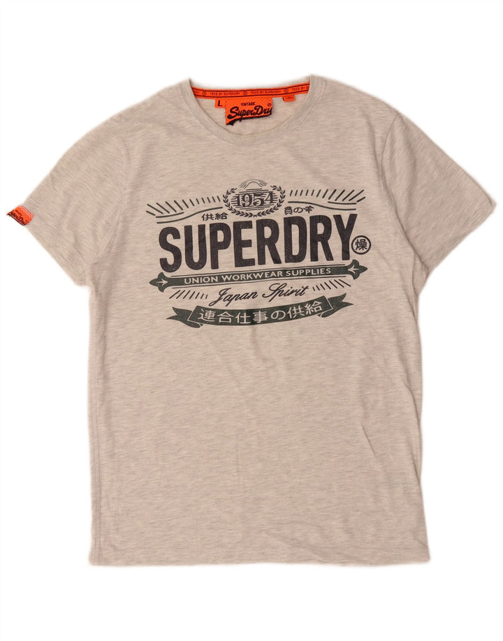 Camiseta masculina Superdry com estampa gráfica grande algodão manchado cinza