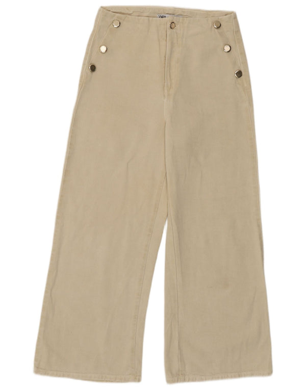 Calça chino feminina Zara com perna larga EU 36 XS W26 L26 algodão bege
