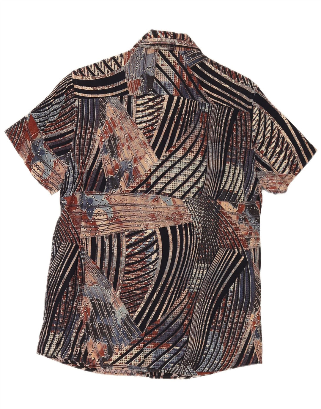 Camisa masculina VINTAGE de manga curta pequena listrada multicolorida