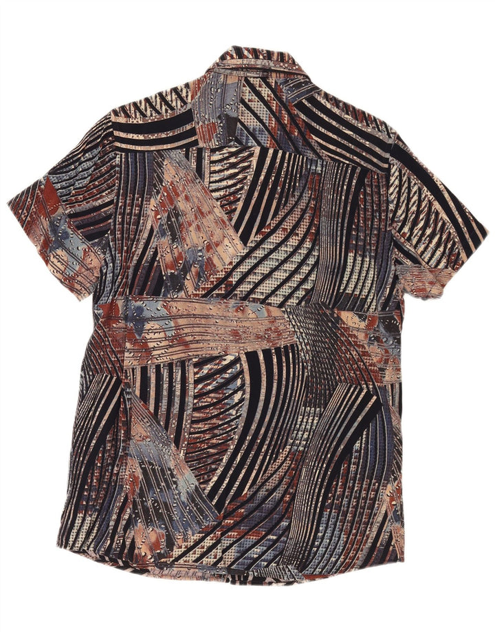 Camisa masculina VINTAGE de manga curta pequena listrada multicolorida