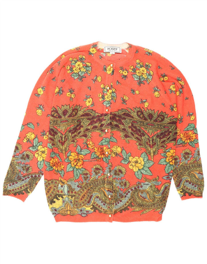 Suéter cardigã feminino vintage IT 44 médio vermelho floral