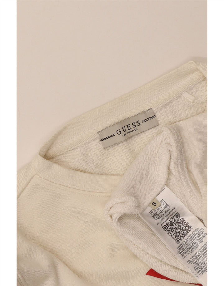 Suéter feminino Guess com estampa gráfica cropped UK 10 pequeno off white poliamida