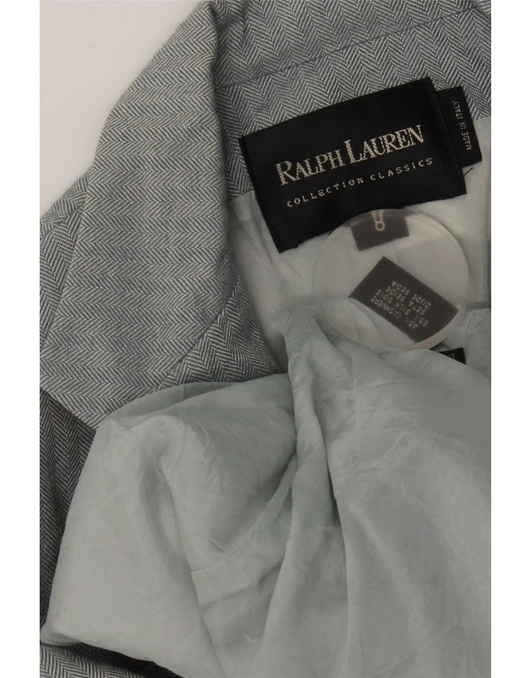 Ralph Lauren Jaqueta blazer feminina de 3 botões EUA 8 espinha de peixe azul médio