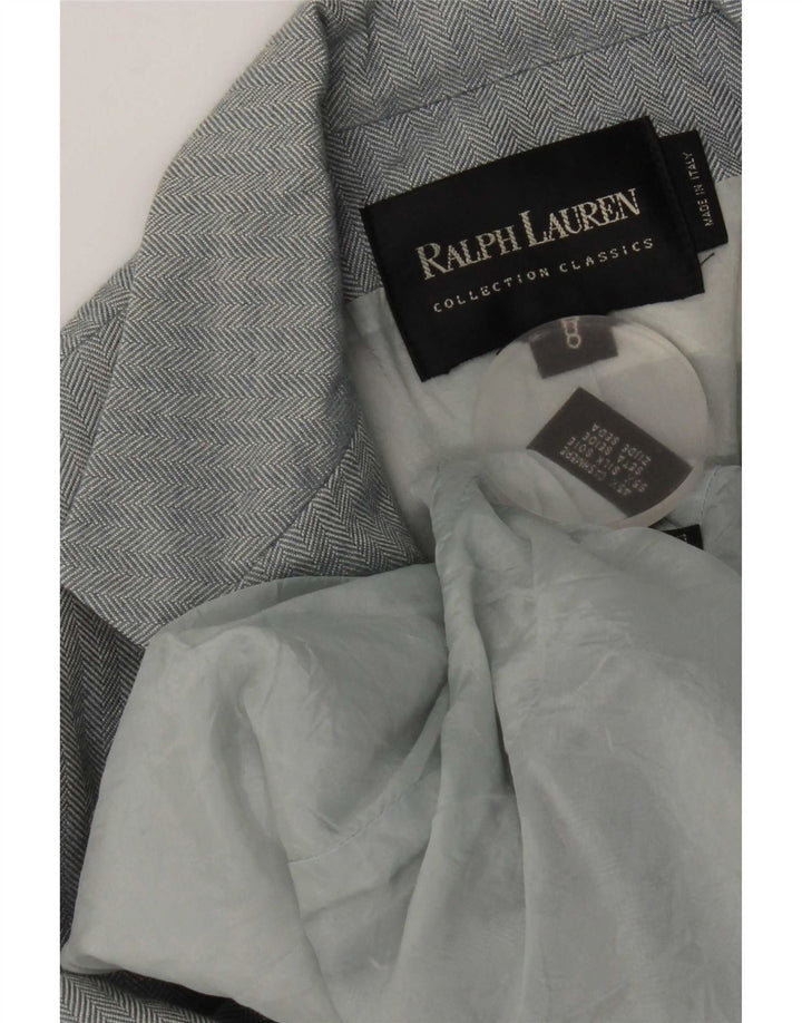 Ralph Lauren Jaqueta blazer feminina de 3 botões EUA 8 espinha de peixe azul médio