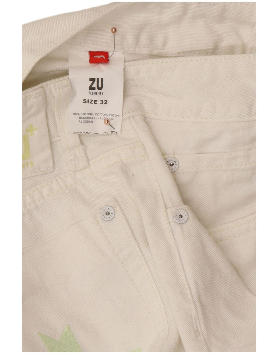 ZU ELEMENTS Jeans retos femininos desgastados W32 L34 algodão branco