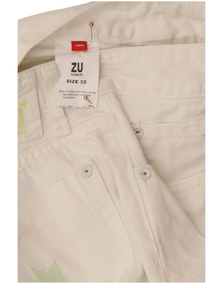 ZU ELEMENTS Jeans retos femininos desgastados W32 L34 algodão branco