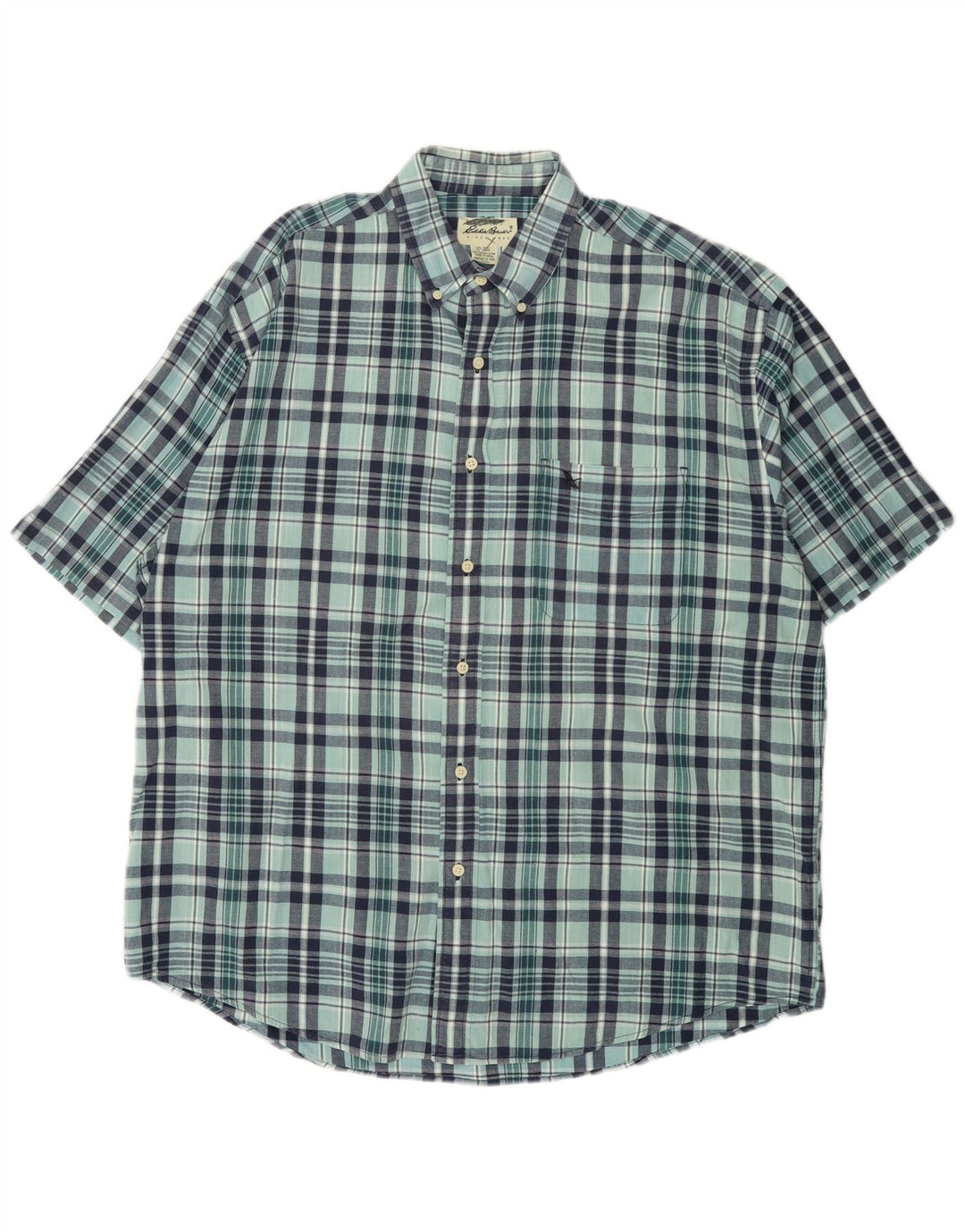 EDDIE BAUER Camisa masculina de manga curta XL azul xadrez algodão