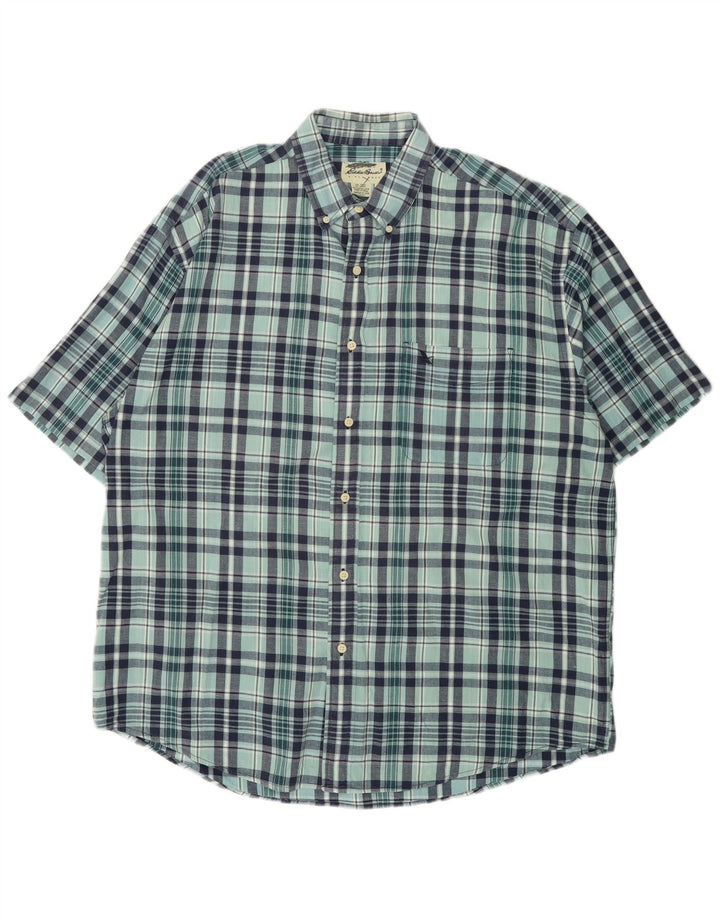 EDDIE BAUER Camisa masculina de manga curta XL azul xadrez algodão