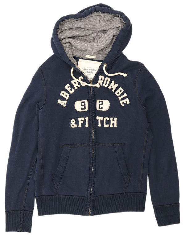 Abercrombie & Fitch Suéter masculino com capuz e zíper gráfico 2XL algodão azul marinho
