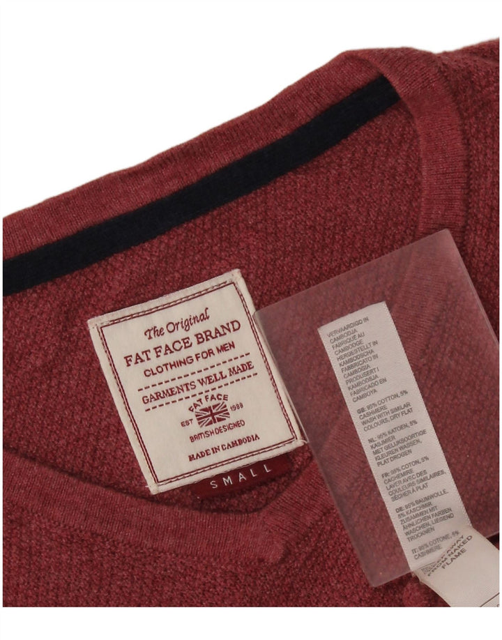 Suéter masculino com decote em V Fat Face pequeno algodão vermelho