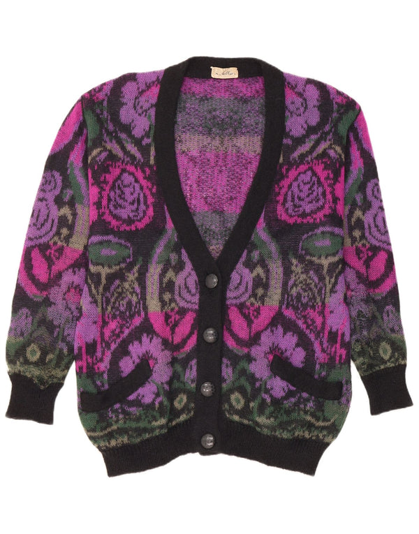 Suéter cardigã vintage para meninas 13-14 anos rosa floral mohair