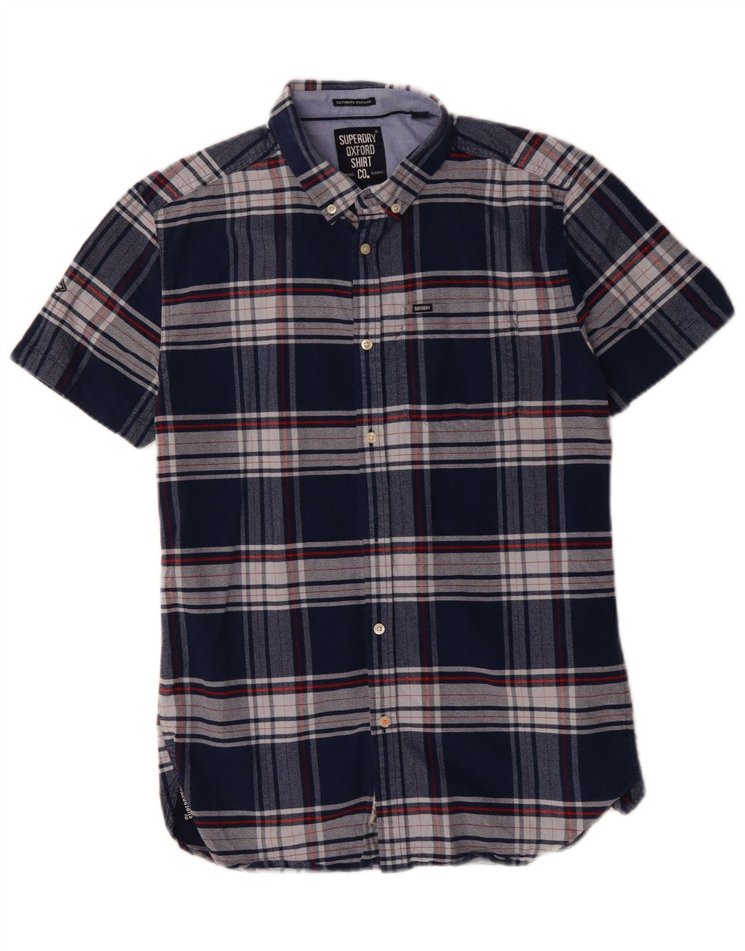 Camisa masculina de manga curta SUPERDRY algodão xadrez azul marinho médio