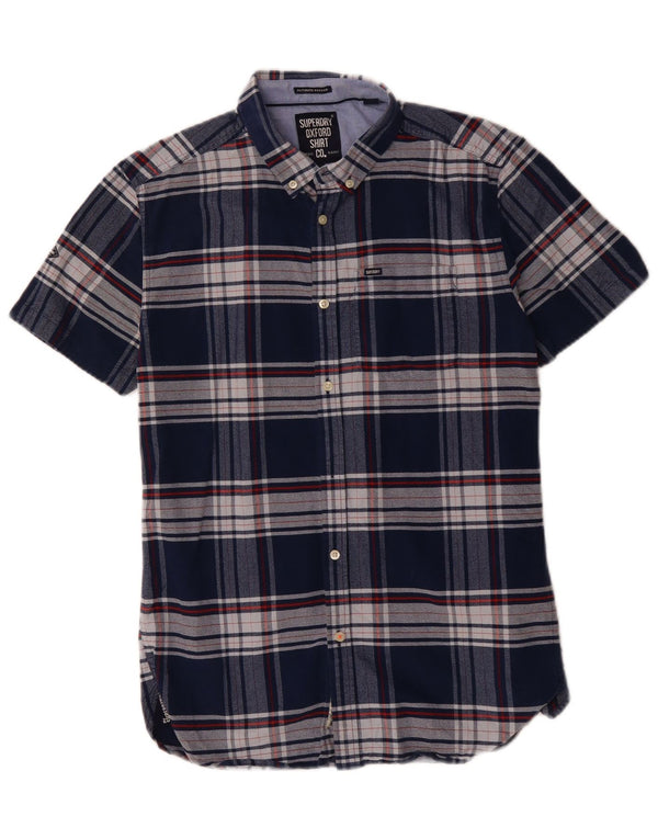 SUPERDRY Mens Short Sleeve Shirt Medium Navy Blue Check Cotton