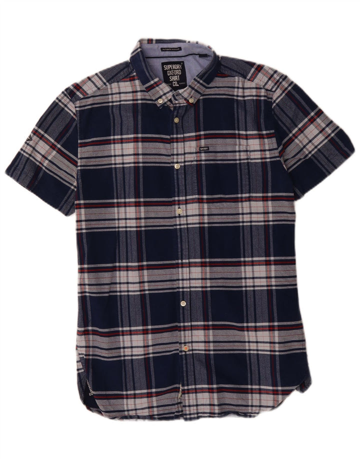 Camisa masculina de manga curta SUPERDRY algodão xadrez azul marinho médio
