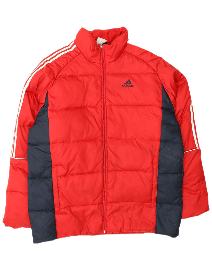 Jaqueta acolchoada masculina Adidas UK 38 poliéster colorblock vermelho médio