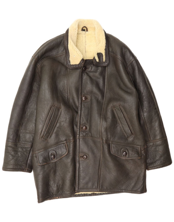 Jaqueta masculina vintage shearling tamanho 52 XL marrom