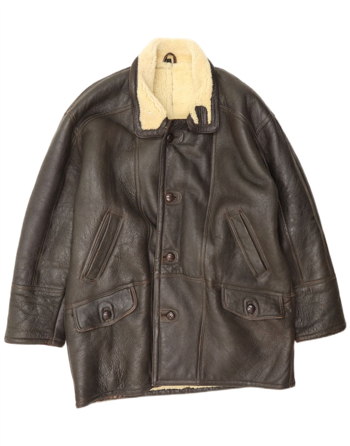 Jaqueta masculina vintage shearling tamanho 52 XL marrom
