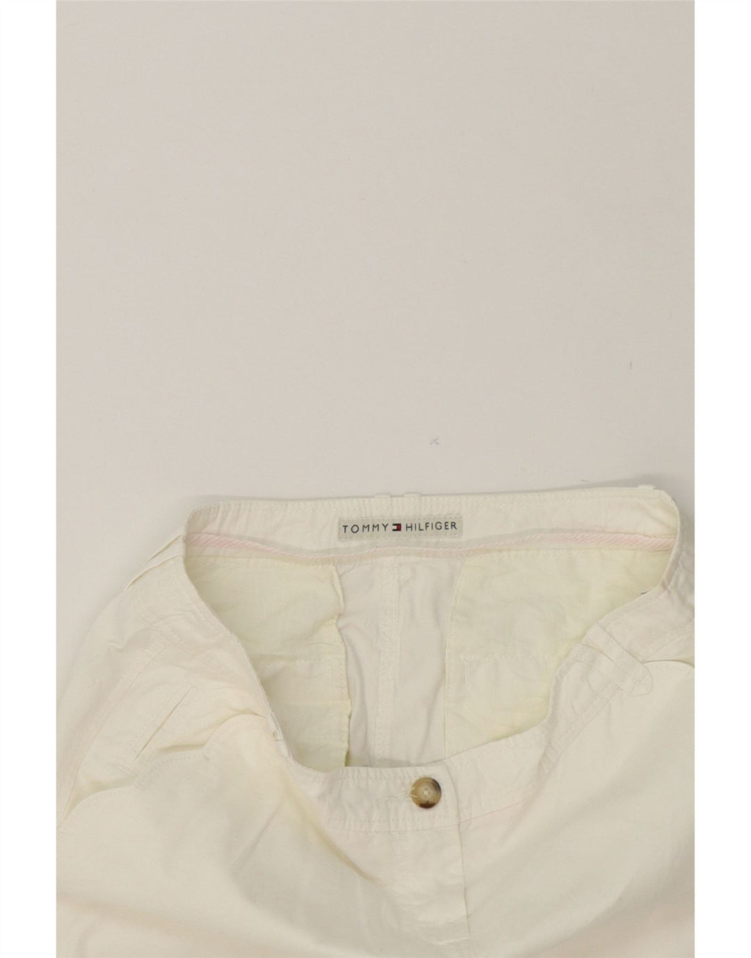 TOMMY HILFIGER Womens Straight Cropped Trousers W34 L25 White Cotton Vintage Tommy Hilfiger and Second-Hand Tommy Hilfiger from Messina Hembry 