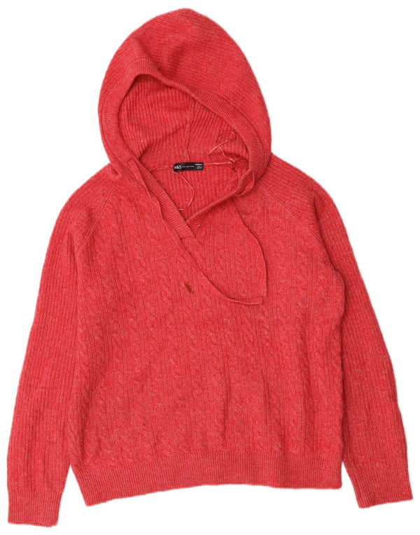 Suéter feminino Marks & Spencer com capuz grande e grande Reino Unido 14 médio vermelho