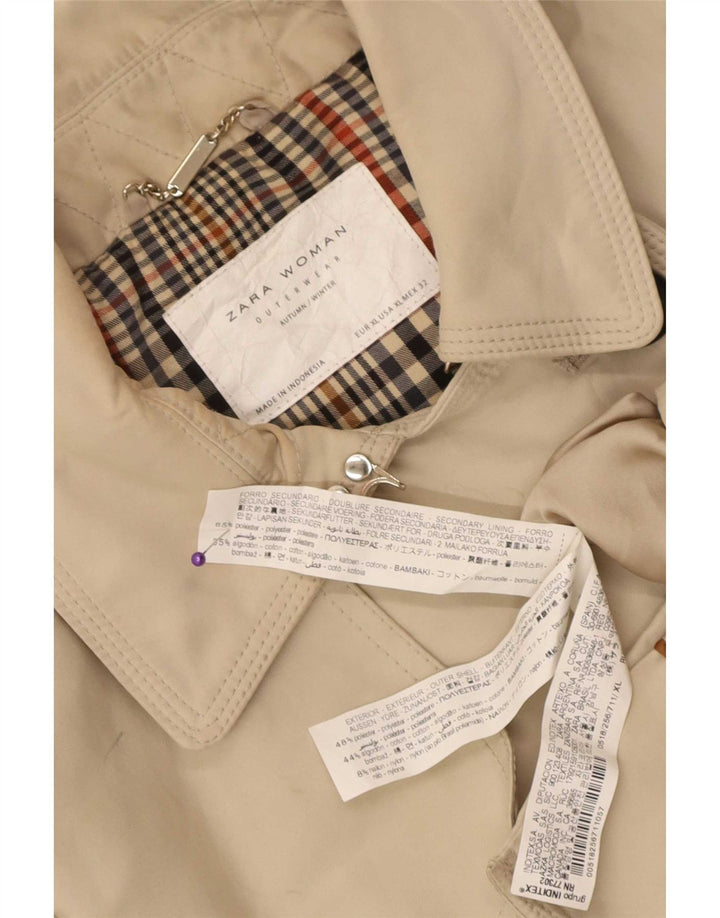 Trench Coat feminino Zara com peito duplo UK 18 XL bege poliéster