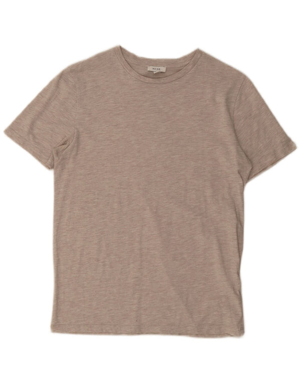 Camiseta feminina Reiss UK 14 algodão manchado bege médio