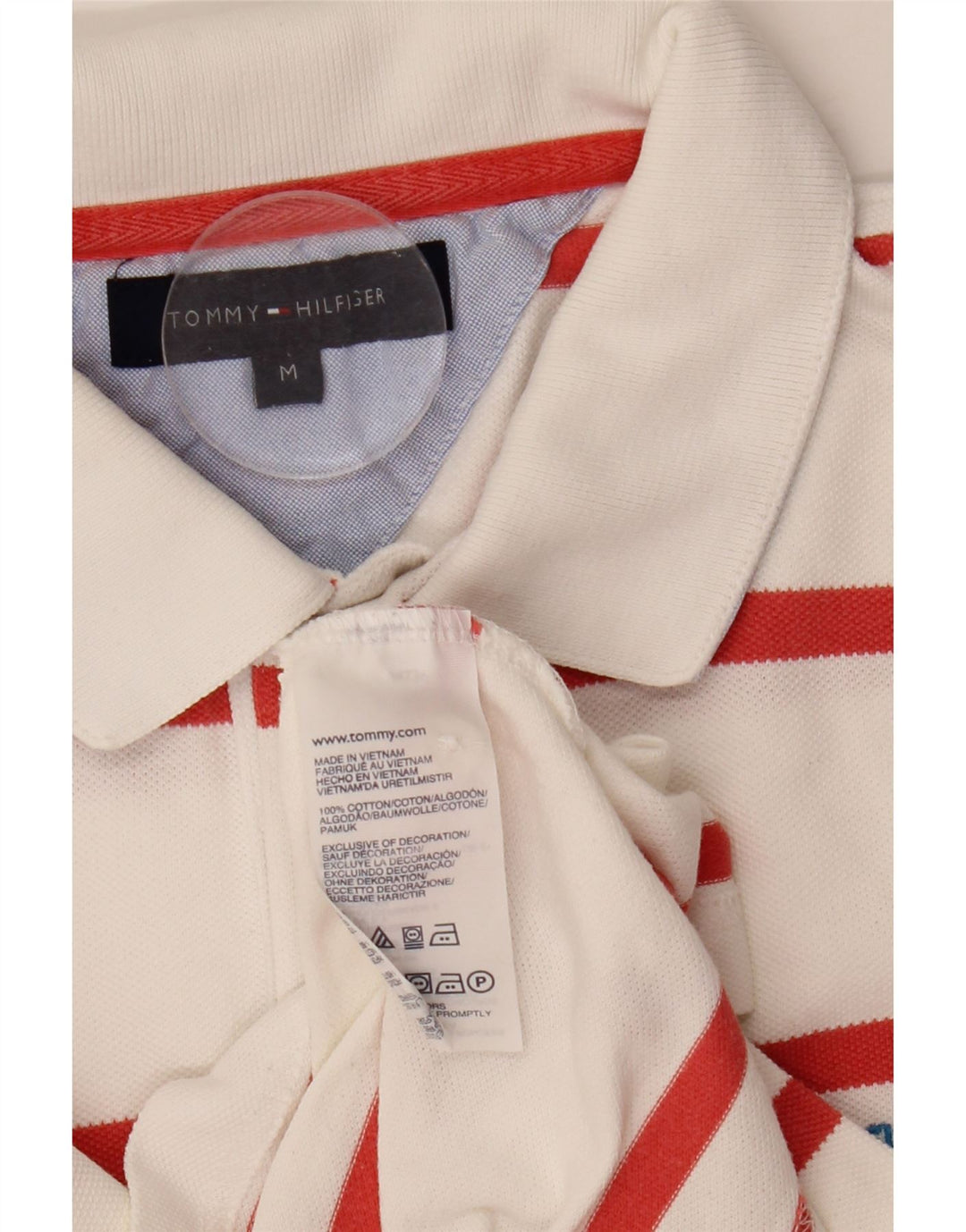 Camisa polo masculina Tommy Hilfiger média listrada branca de algodão
