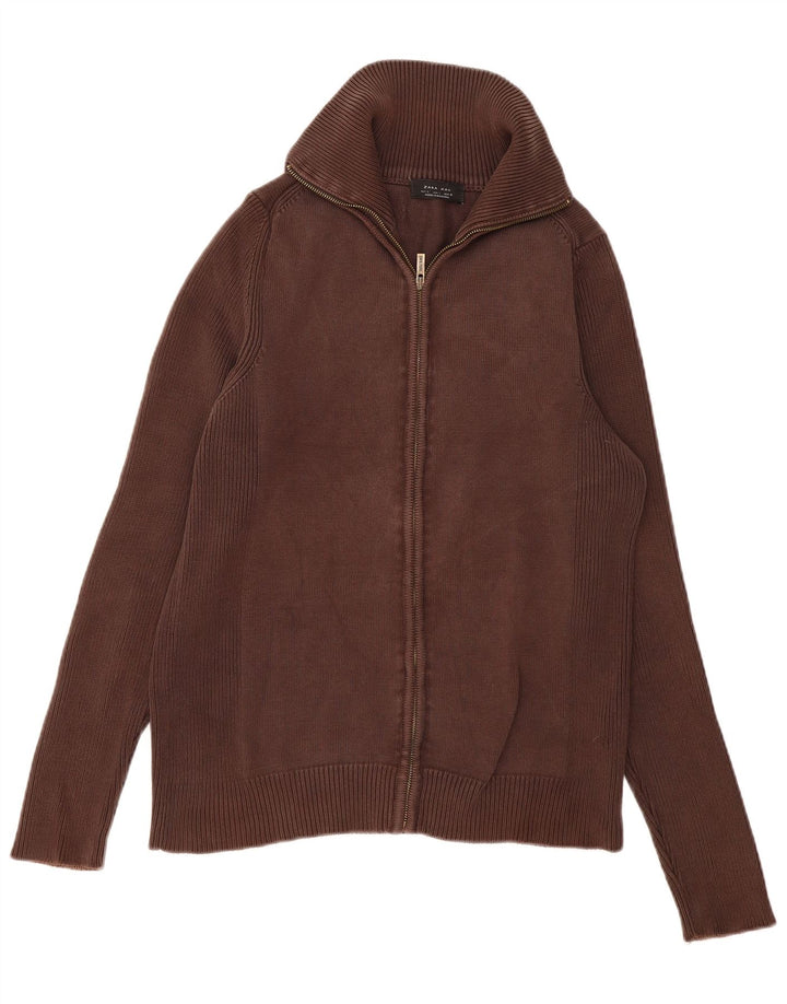 Suéter cardigã masculino Zara grande algodão marrom