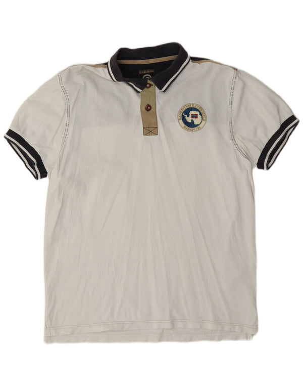 Camisa polo masculina de rugby com gráfico geográfico Napapijri XL branco colorblock