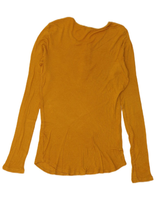 Top feminino Massimo Dutti manga comprida UK 12 poliéster amarelo médio