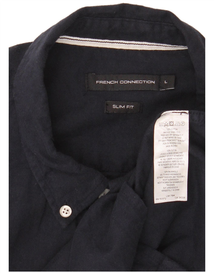 FRENCH CONNECTION Camisa masculina slim fit grande algodão azul marinho
