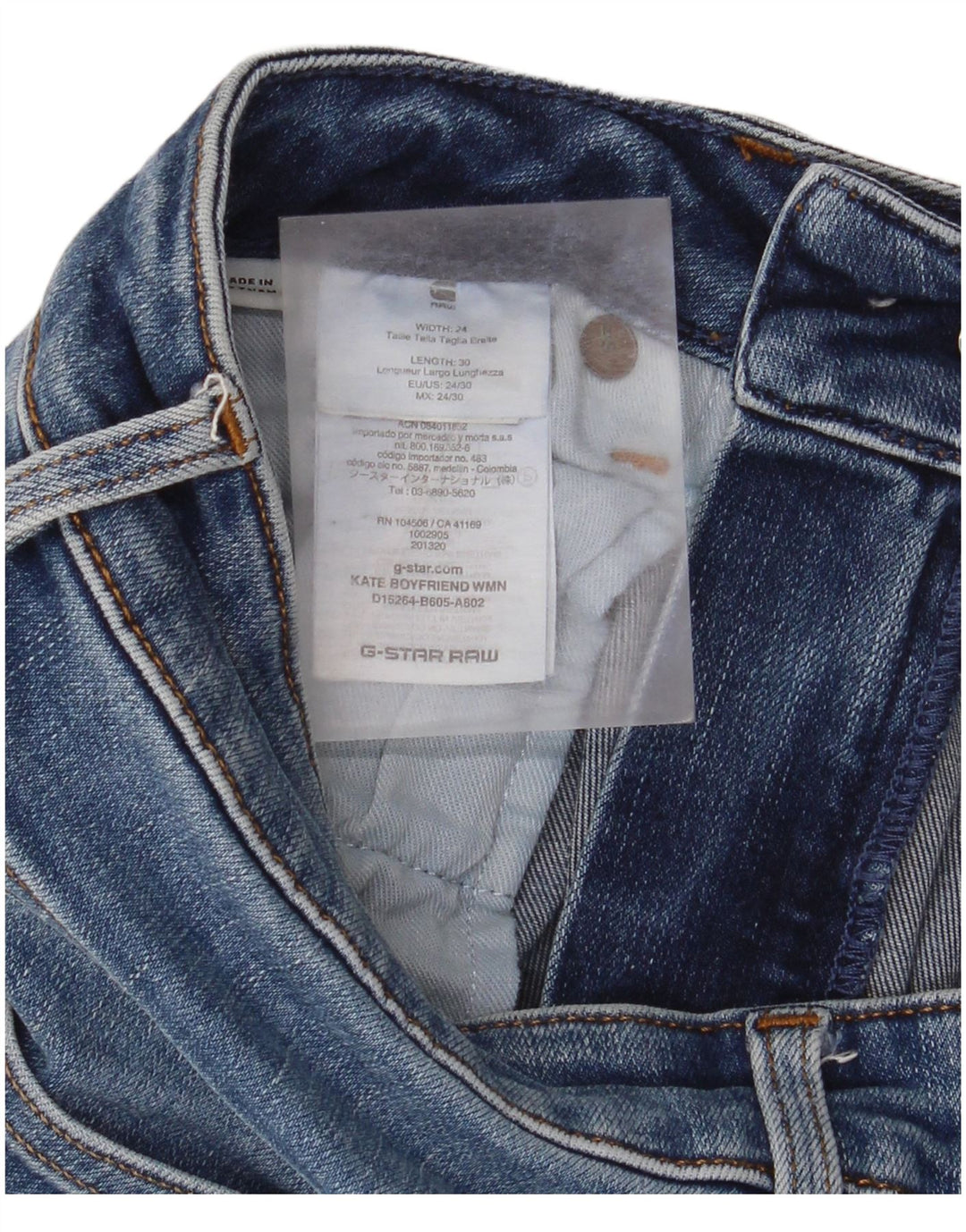 G-Star feminino jeans slim desgastado W24 L30 algodão azul