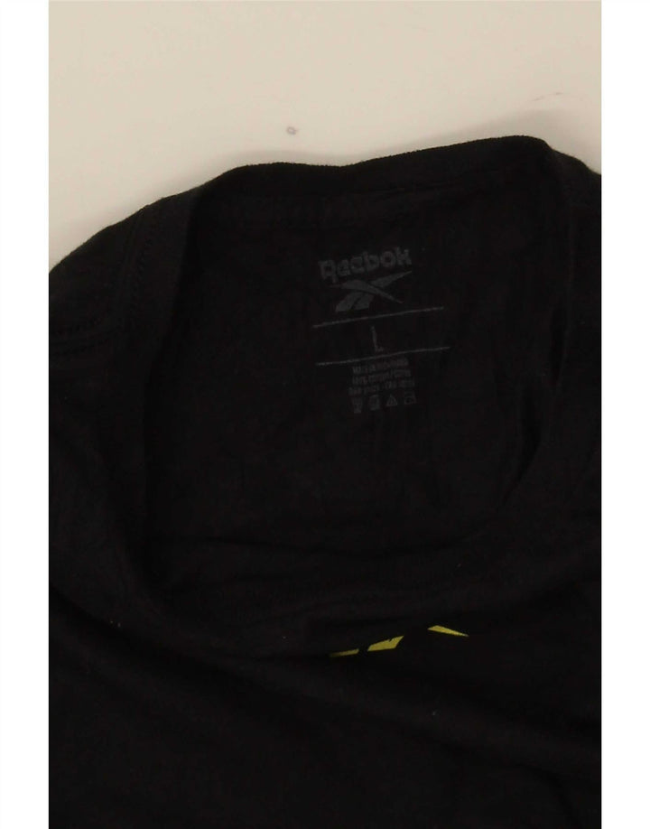 Reebok Mens Graphic T-Shirt Top Grande Algodão Preto