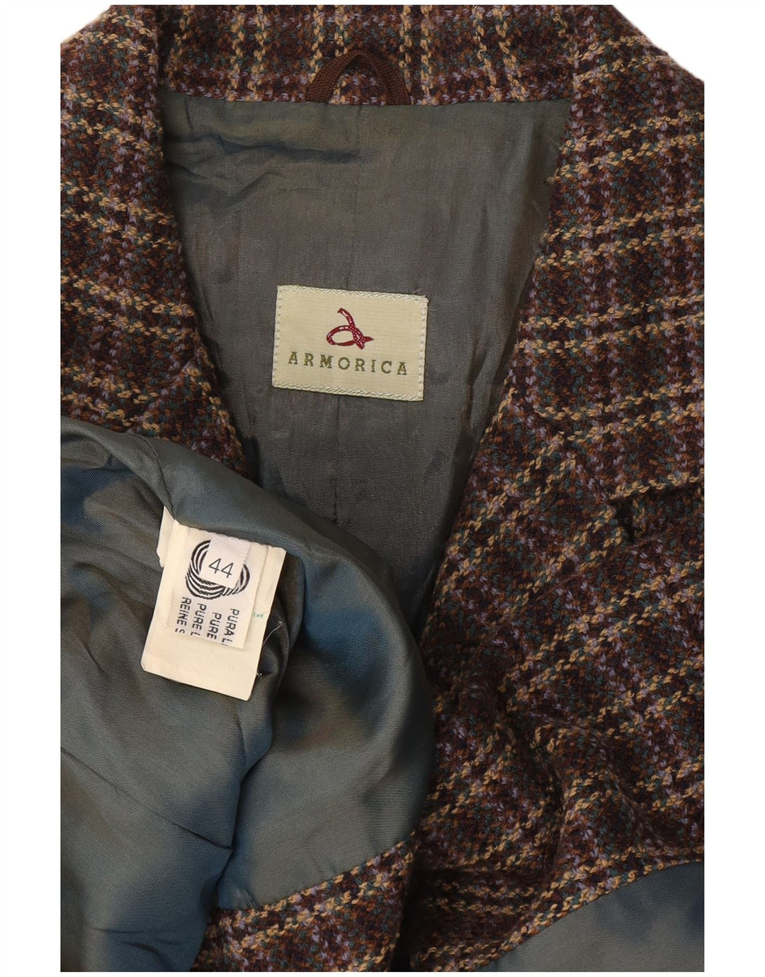 Jaqueta Blazer Feminina Armórica com 3 Botões IT 44 Lã Xadrez Marrom Médio