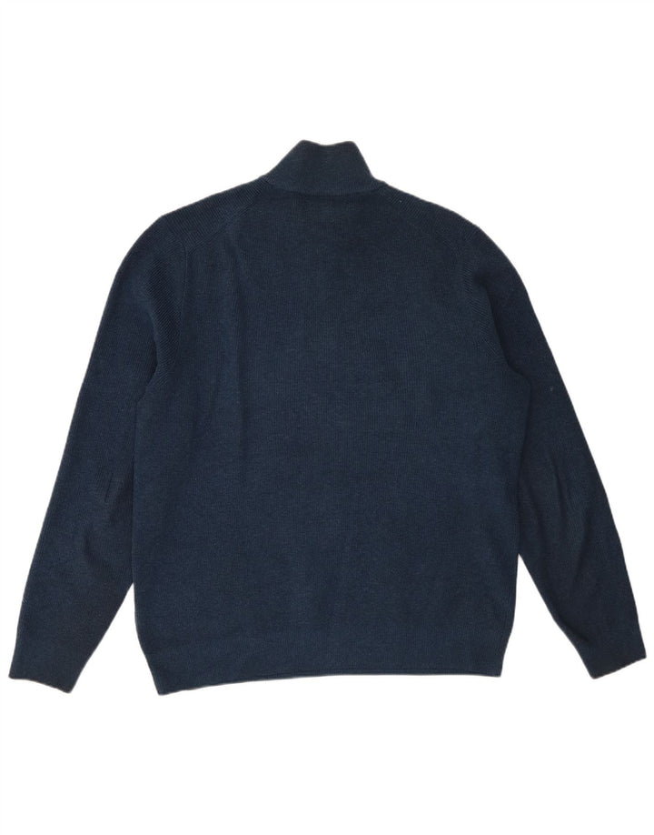 Suéter masculino Marks & Spencer com zíper e gola alta de algodão azul marinho