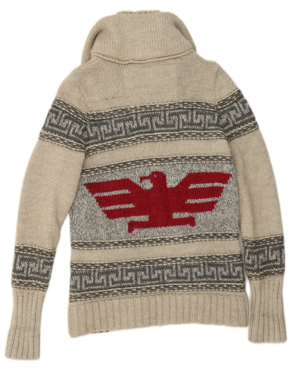 Superdry Suéter masculino gráfico com zíper completo e lã geométrica pequena cinza