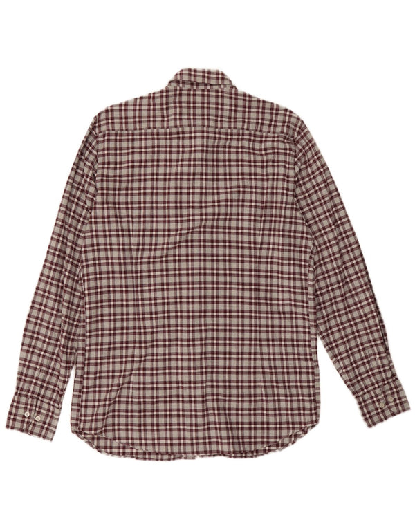 Camisa masculina de flanela Massimo Dutti, algodão xadrez médio Borgonha