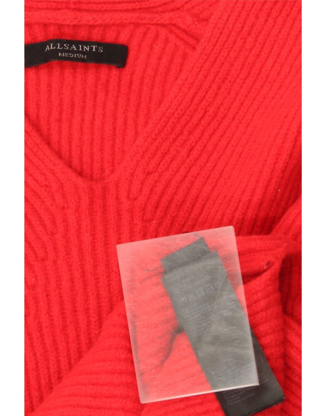 Suéter feminino All Saints com decote em V grande Reino Unido 14 lã vermelha média